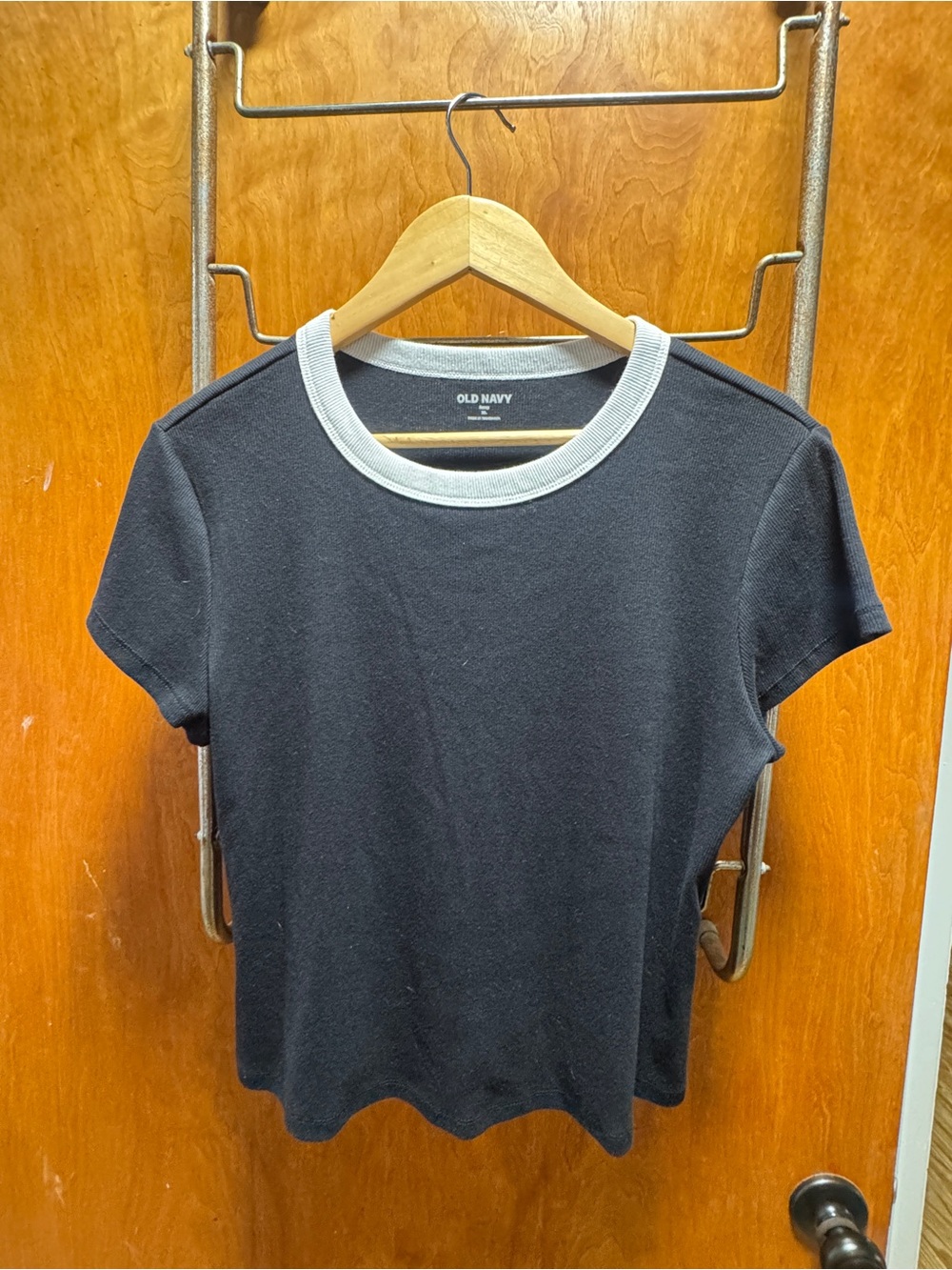 Old Navy Crop Black Tee with White Trim